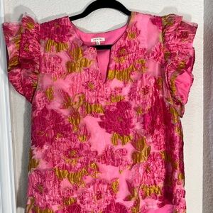 JODIFL Pink and Gold Floral Ruffle top